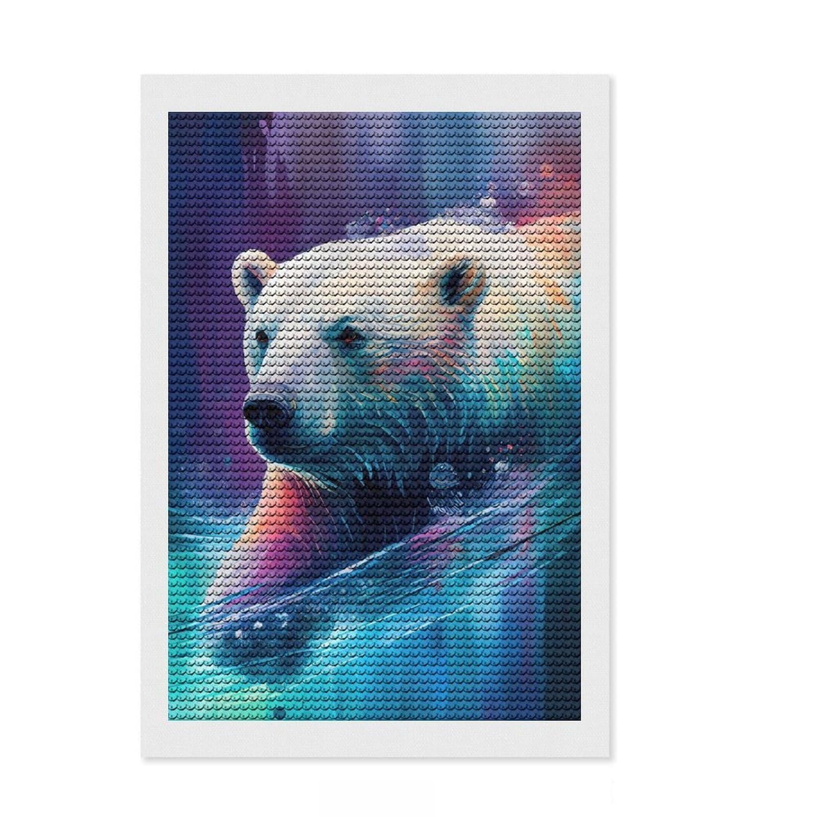Junmoney The Resistant Icebear Diamond Art Canvas 8"x12", Decorate Your Room, Satisfying Creative Project, Full Kit Included, Aesthetic Room Decor