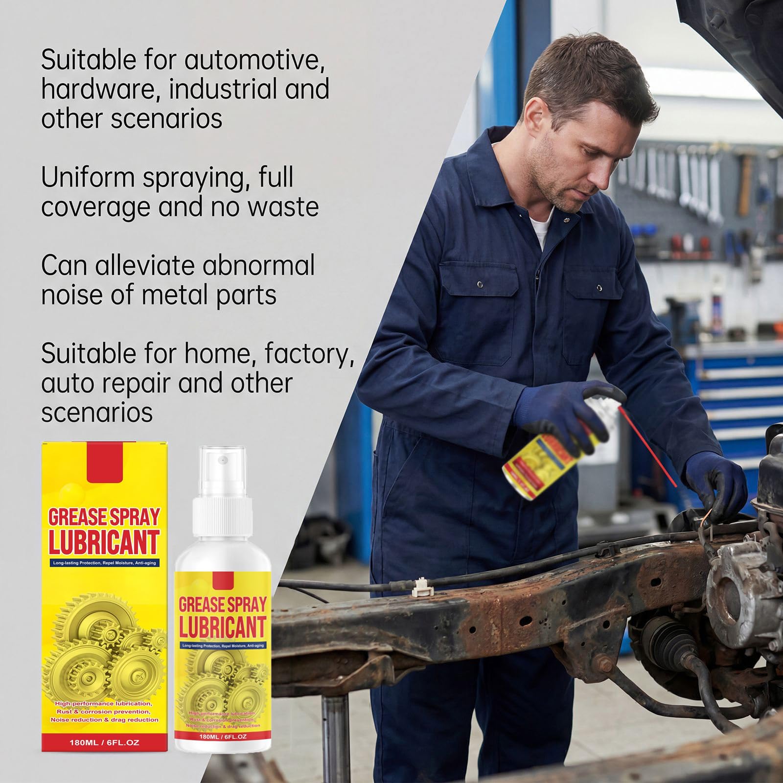 Anti-Rust Lubricant Spray & Rust Remover - Multi Surface Rust Remover Spray, Quick-Acting Metal Rusts Removal Polishing Sprays, Rusts Stain Removers Sprays for Metal, Vehicles, Chains (1Pc) — view 3