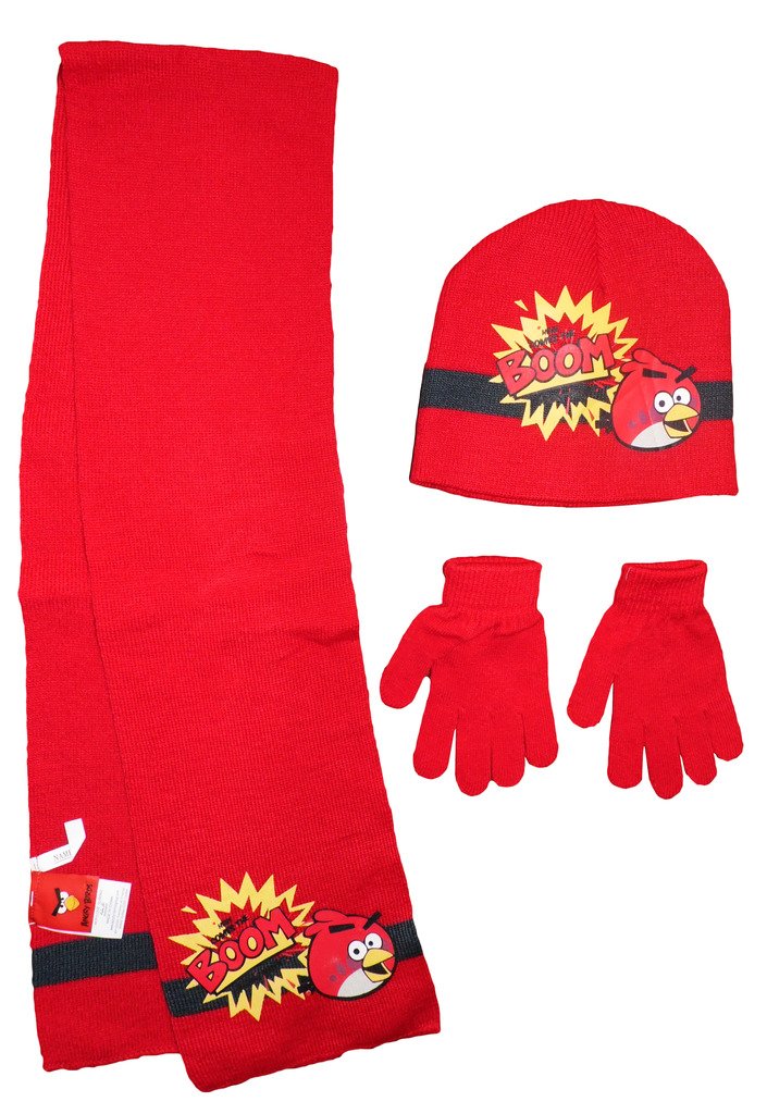 Angry Birds Boys Hat Scarf and Gloves - 6-9 Years - Red