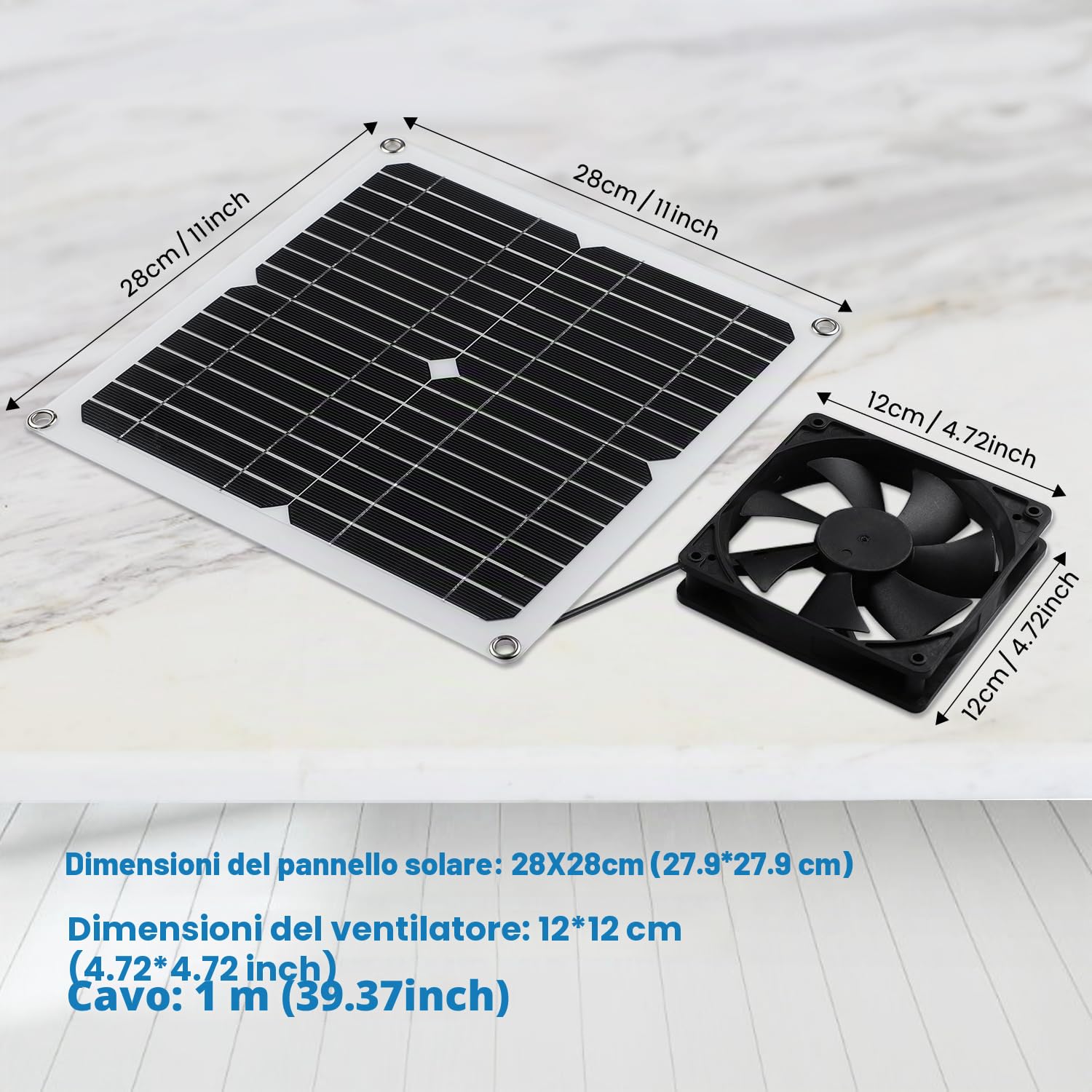 Kit ventilatore pannello solare 12 W resistente alle intemperie con ventola DC per piccoli pollai, serre, capannoni, case di animali domestici, scarico per finestre