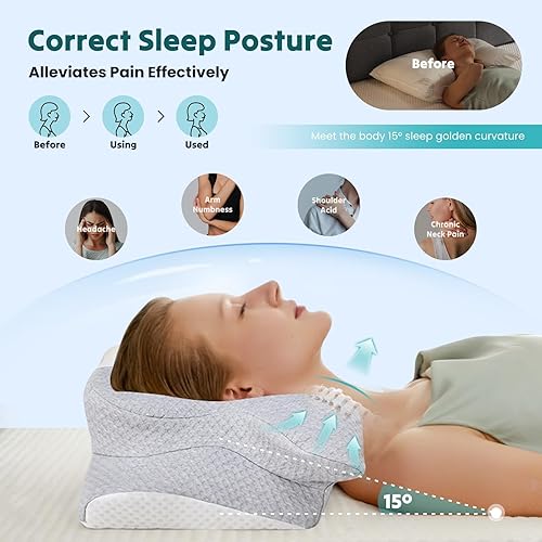 Miniatura 6 de Smug Almohada cervical para el cuello para dormir, almohada ergonómica de espuma viscoelástica con ranura para reposabrazos y funda de almohada de