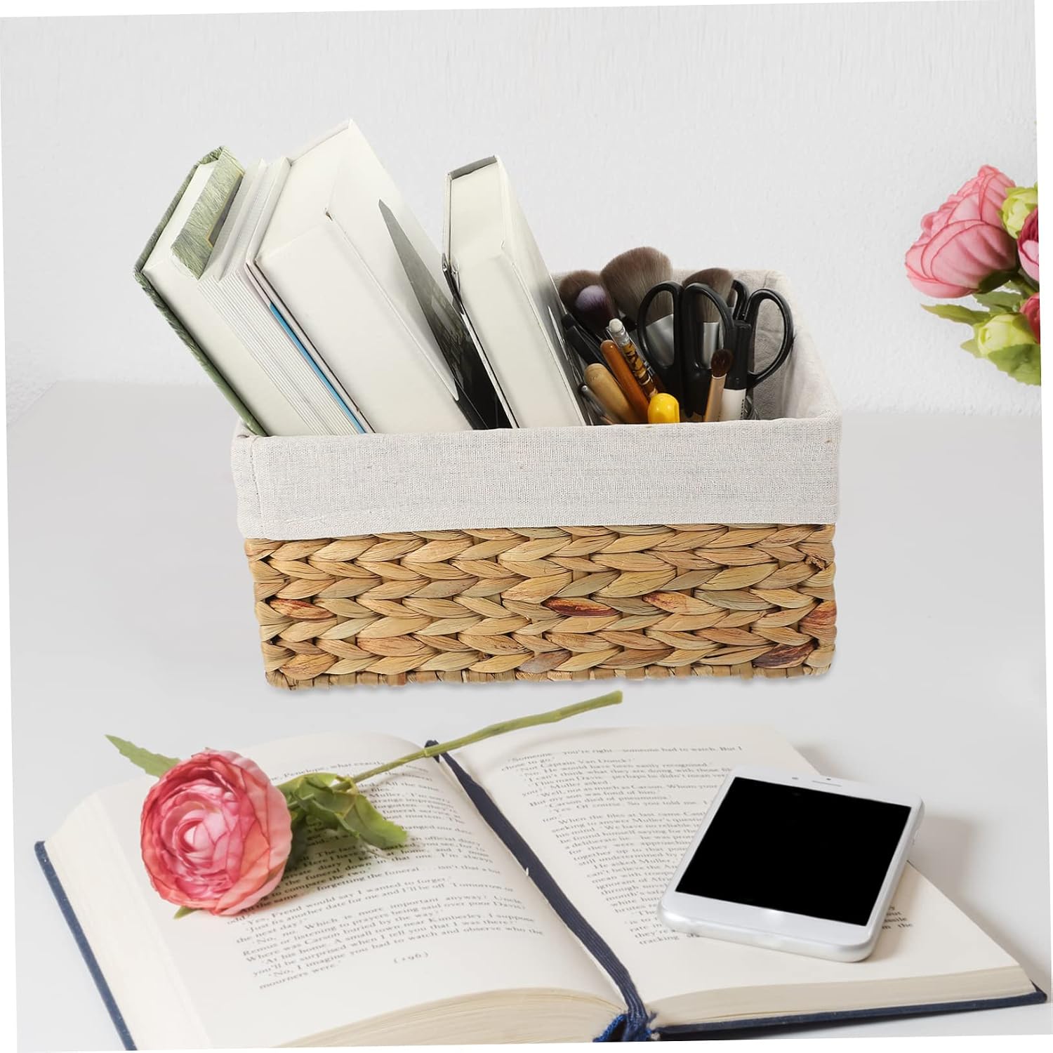 Straw Woven Plant Basket Home Storage Container Decorative Desk Organizer