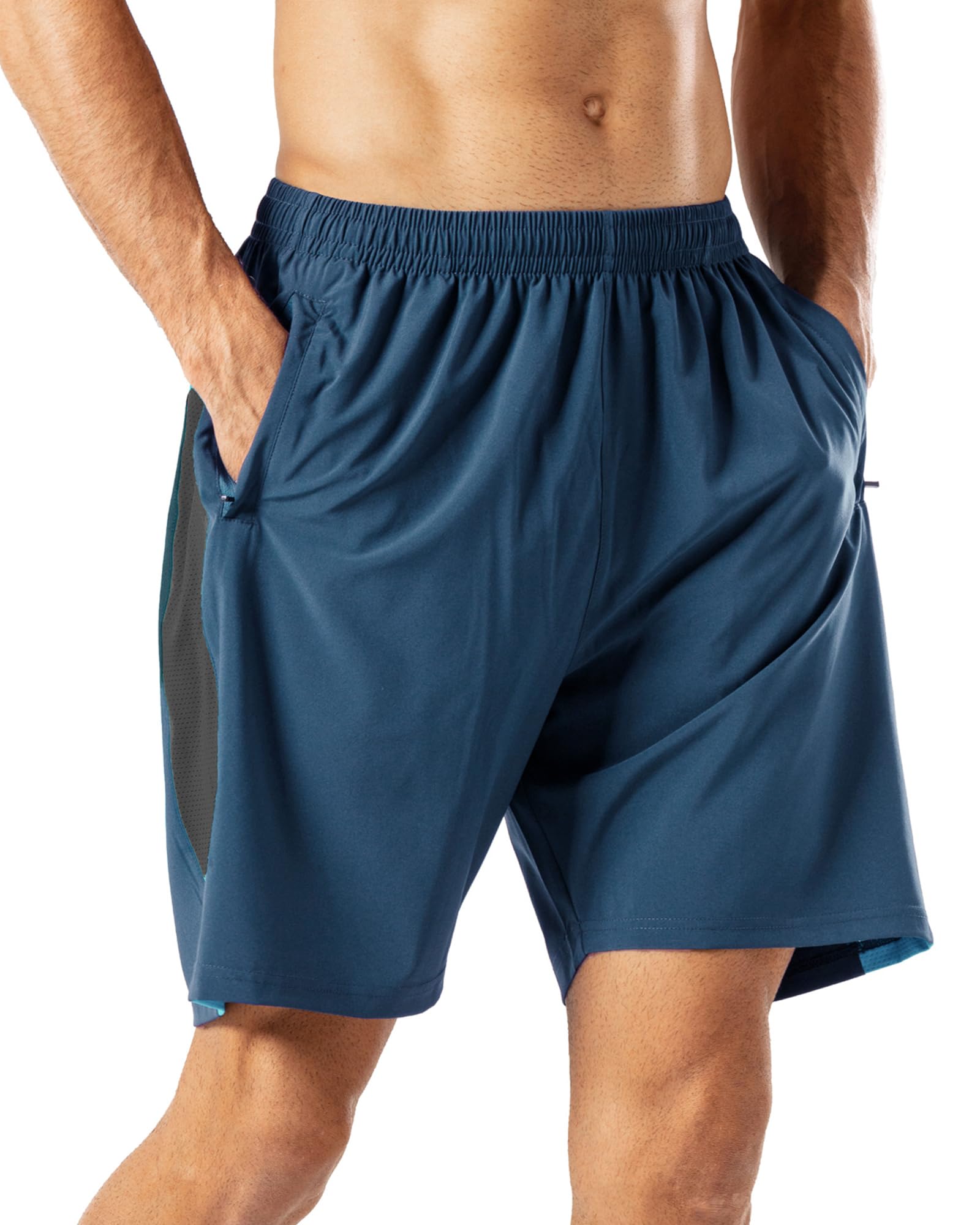 HMIYA Herren Sport Shorts Schnell Trocknend Kurze Hose mit Reißverschlusstasch