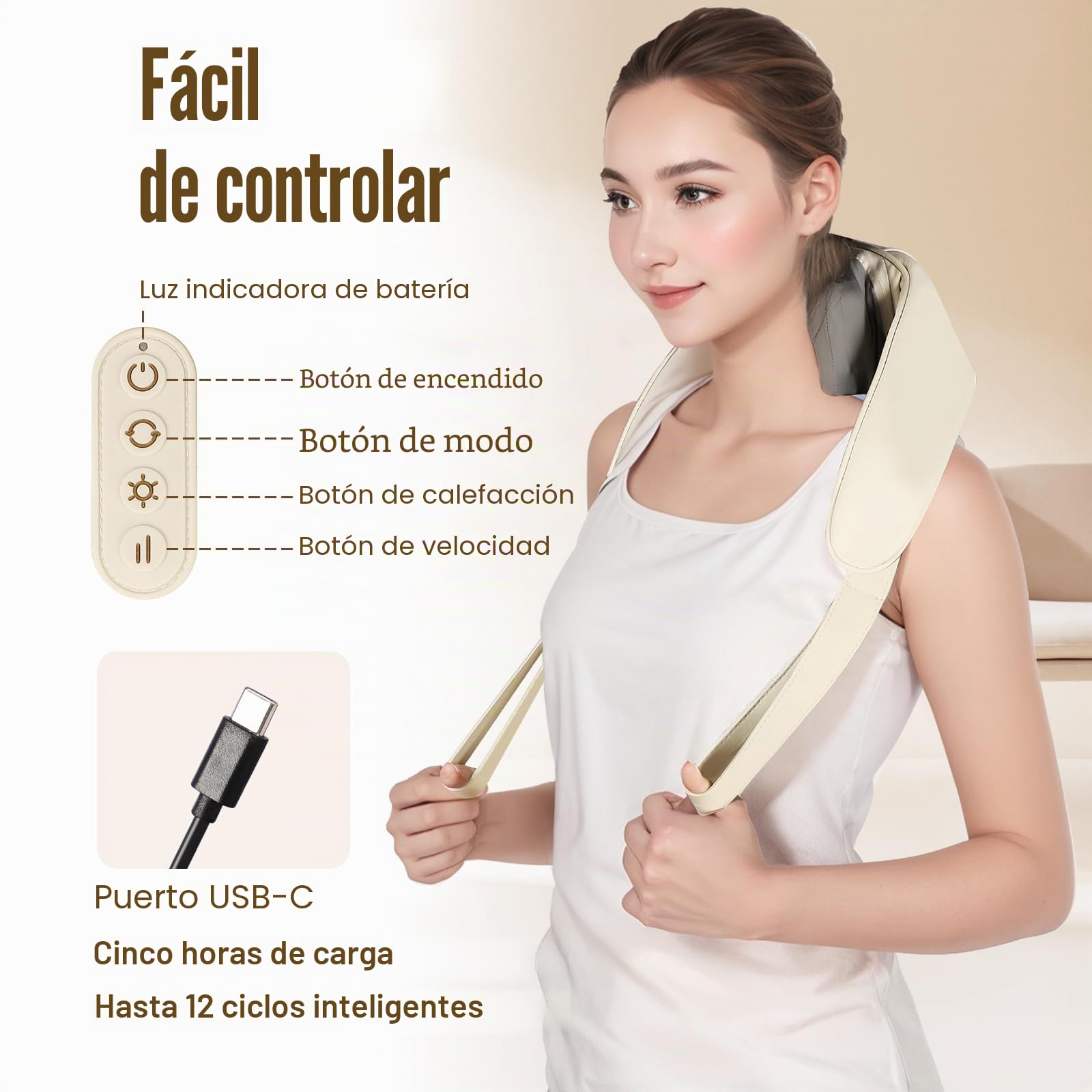 Masajeador de cuello y espalda, masajeador eléctrico para cuello, hombros y espalda con calor, masajeador Shiatsu de tejido profundo 4D, masajeador inalámbrico, 2 modos para dolor de cuello