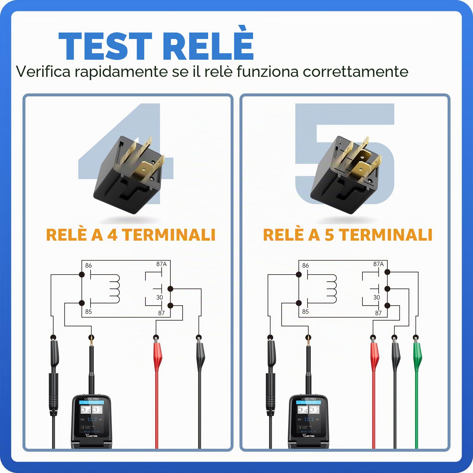 VDIAGTOOL V500 Pro Tester Sonda per Circuiti Elettrici con Cerca Filo Interrotto, Multimetro Oscilloscopio Relè Iniettori Test, Ricercatore Corto Circuito Aperto AC DC 9V-30V, Tracciatore Cavi 20FT