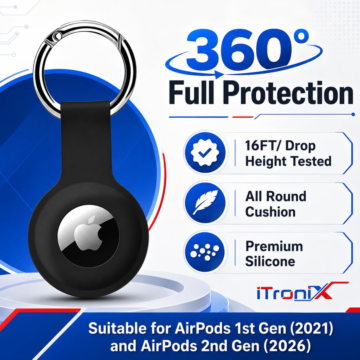 iTronix AirTag Case for Apple AirTag 1 & AirTag 2, Shockproof Silicone Protective Cover with Metal Carabiner Keychain, AirTag Holder for Keys, Luggage, Bags, Backpack & Pet Collar — Amazon image 2