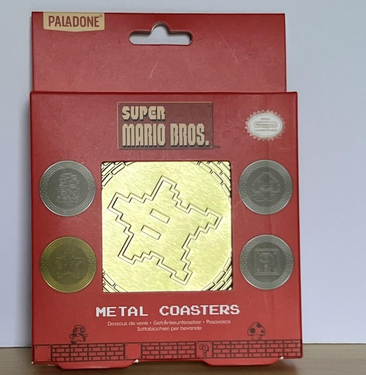 Paladone Super Mario Metal Coasters - Officially Licensed Set of Four with Cork Backing, Cool 8-Bit Retro Gamer Coasters and Decor, Novelty Gift