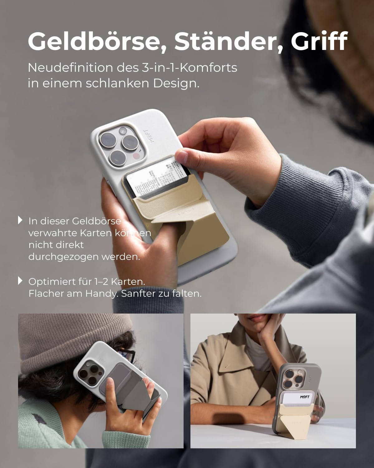 MOFT MagSafe Wallet Ständer für iPhone 17/16/15/14/13/12 Serie Kompatibel mit MagSafe, MOVAS Vegan Leder Magnetischer Handyständer mit 3 Betrachtungswinkeln, 2 Kartenhalter (Jet Black)