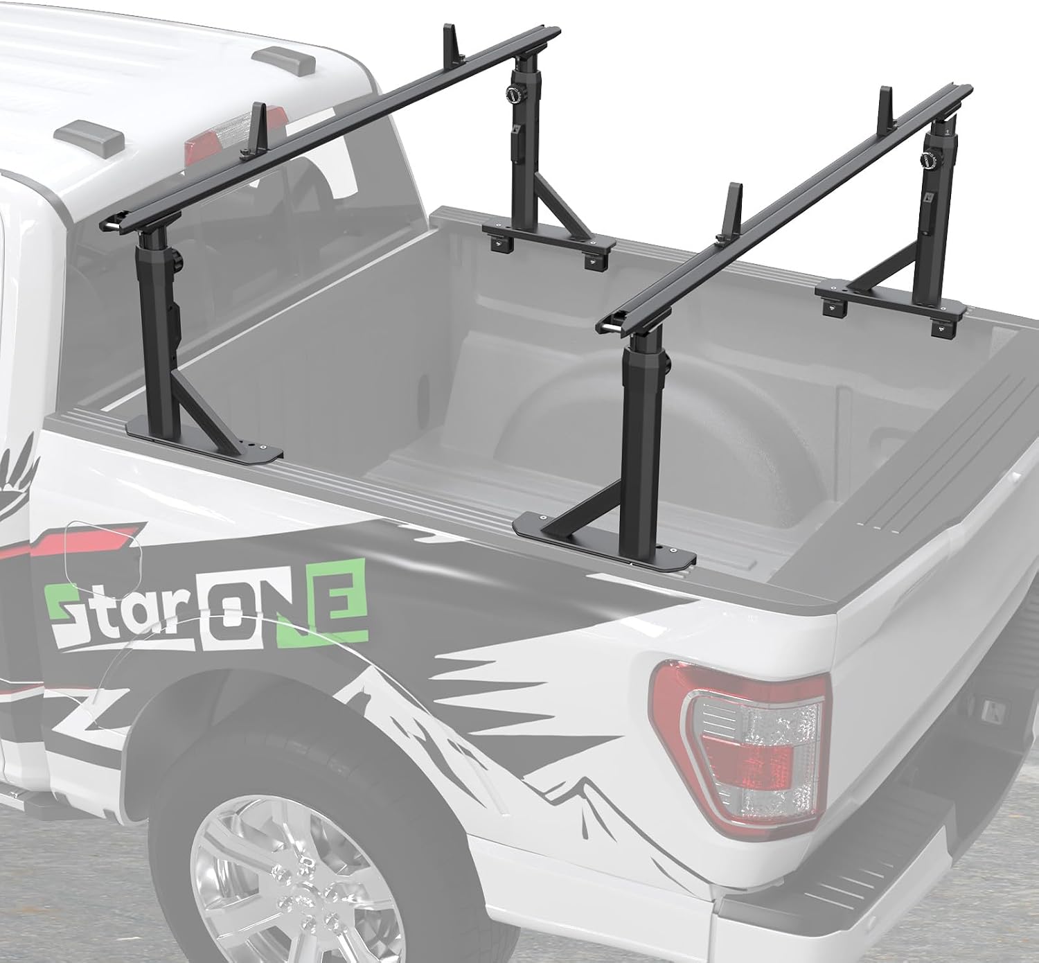 StarONE Heavy Duty Truck Ladder Rack, Adjustable Height Aluminum Truck Bed Rack Fit for Ford F150/Ram 1500/Chevy Silverado/GMC Sierra(No Bed Rails), 800 LBS Capacity for Carrying Lumber/Ladders/Kayak