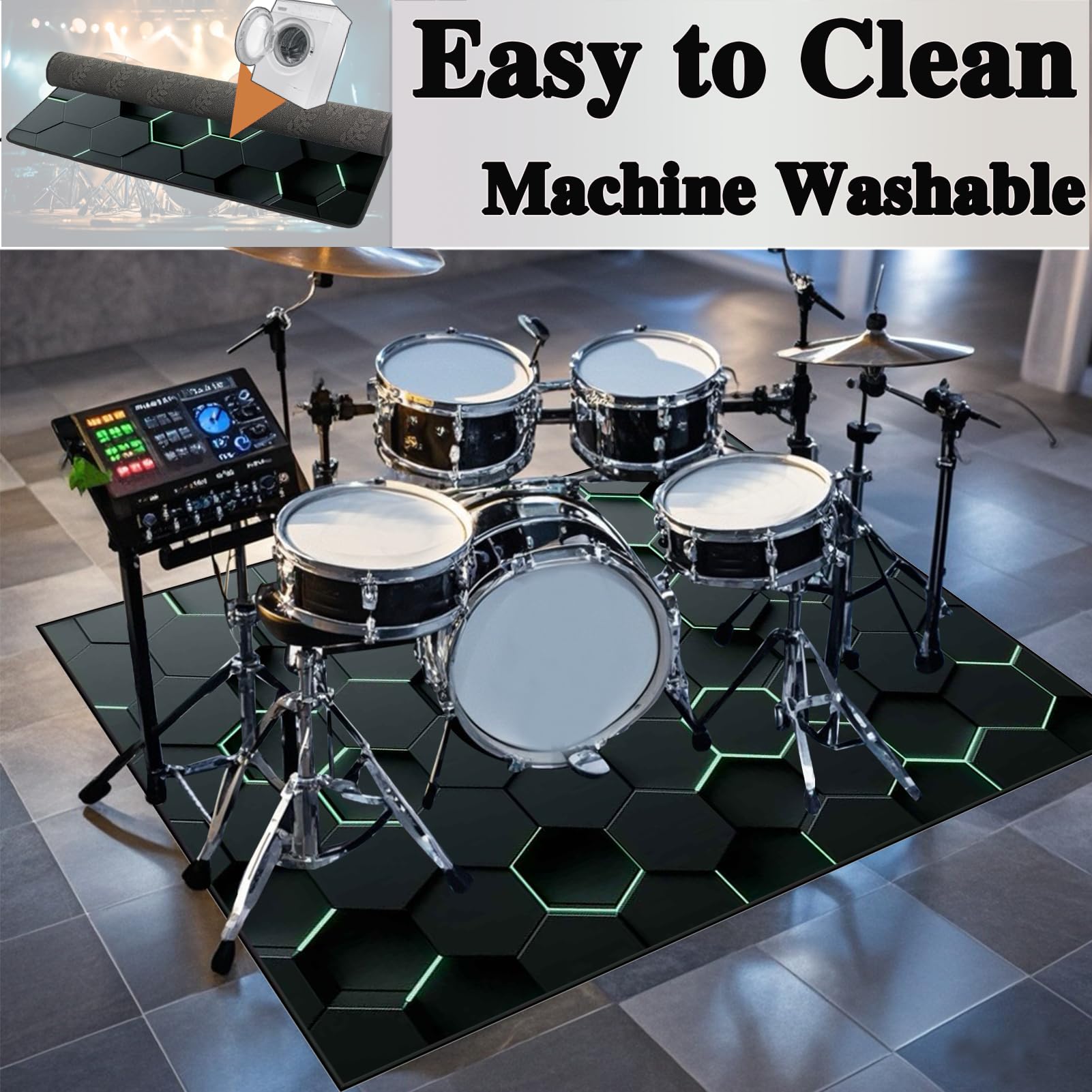 160 x 140 cm Schlagzeugteppich Schalldicht Drum Teppich rutschfest Trommelteppich Musikinstrumente Bodenmatte Professionelle Schlagzeug Teppich Elektronisches Jazz Schlagzeug Kit für Bass Snare Drum