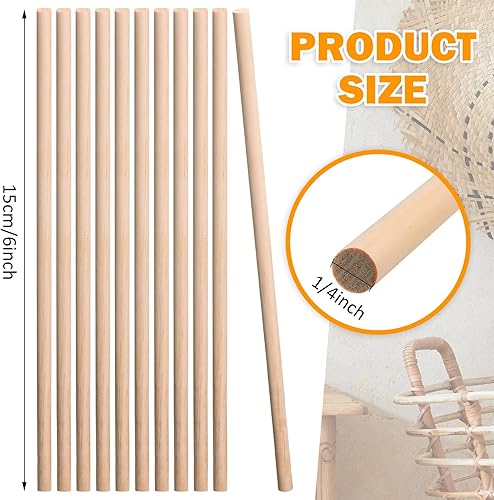 Miniatura 2 de 300 varillas de madera, varillas de madera redondas sin terminar para manualidades, clavijas largas de madera para decoración del hogar, fiestas,