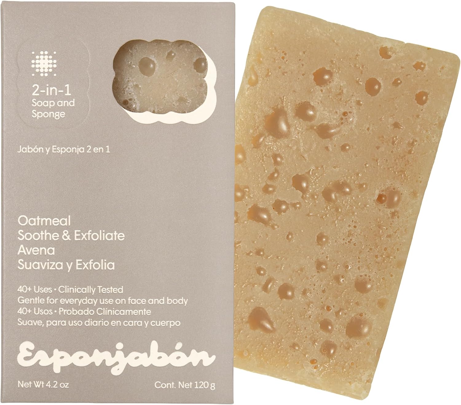 T.Taio Esponjabon Soap Sponge for Shower, Bath Wash Scrubber for Body, Foot and Face, Bathroom Accessory with Massage and Lather, Oatmeal Soap Sponge with Mini Soap Included