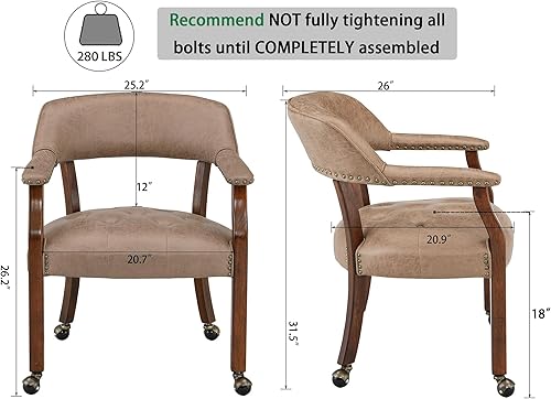 Miniatura 2 de LEEMTORIG Sillas de comedor con ruedas y brazos, Sillas de comedor con ruedas, Sillas de mesa de póker de acento, Sillas de madera maciza Boss