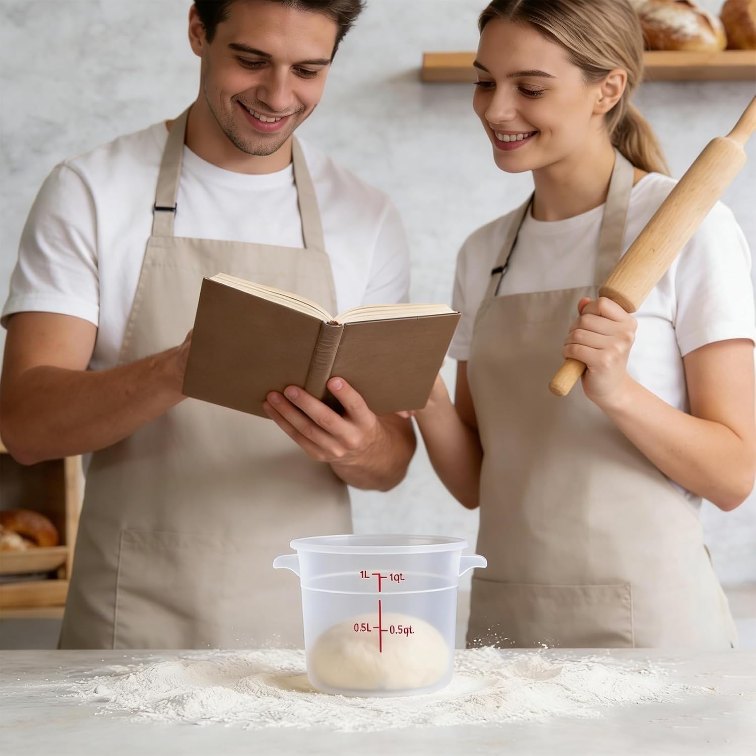 Round Food Storage Containers with Lids, 4 Sets (6 Sizes),BPA-Free Plastic Canisters for Kitchen Pantry, Stackable Organization Bulk Dry Food Containers (Red, 1L-4pack)