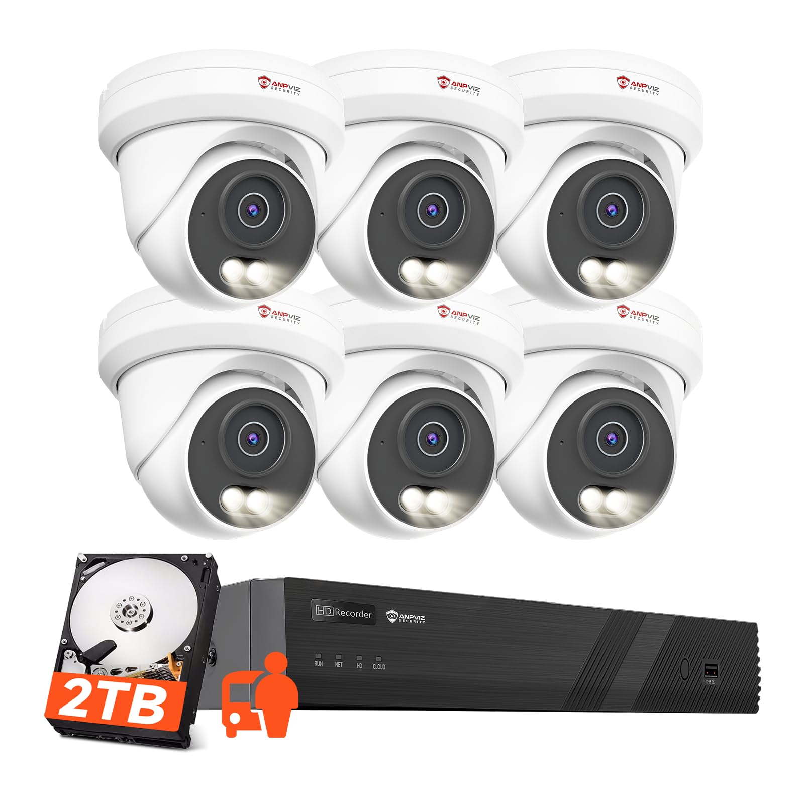 Anpviz 8CH 4K PoE Security Camera System, 6pcs 8MP Wired PoE IP Cameras with Human Vehicle Detection, Smart Dual Light Color Night Vision, 4K/8MP 8CH NVR with 2TB HDD for Business Home (U Series)