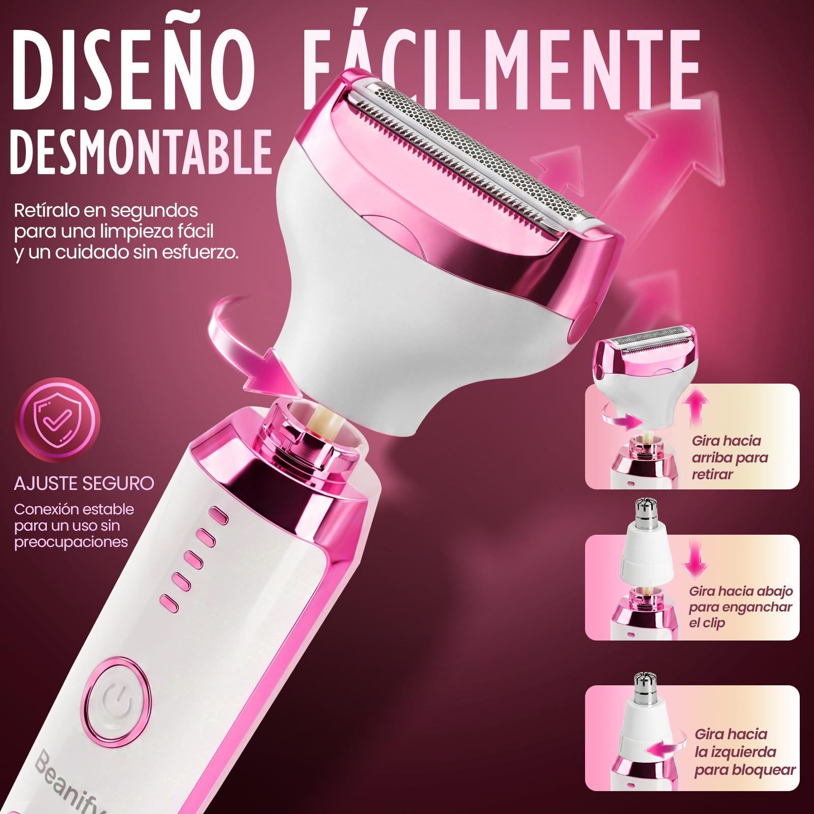 Afeitadora Eléctrica para Mujer con Pantalla LED, Afeitadora Femenina IPX7 Impermeable Uso Húmedo y Seco, Kit de Cuidado Eléctrico 4 en 1 Inalámbrico para Bikini, Rostro