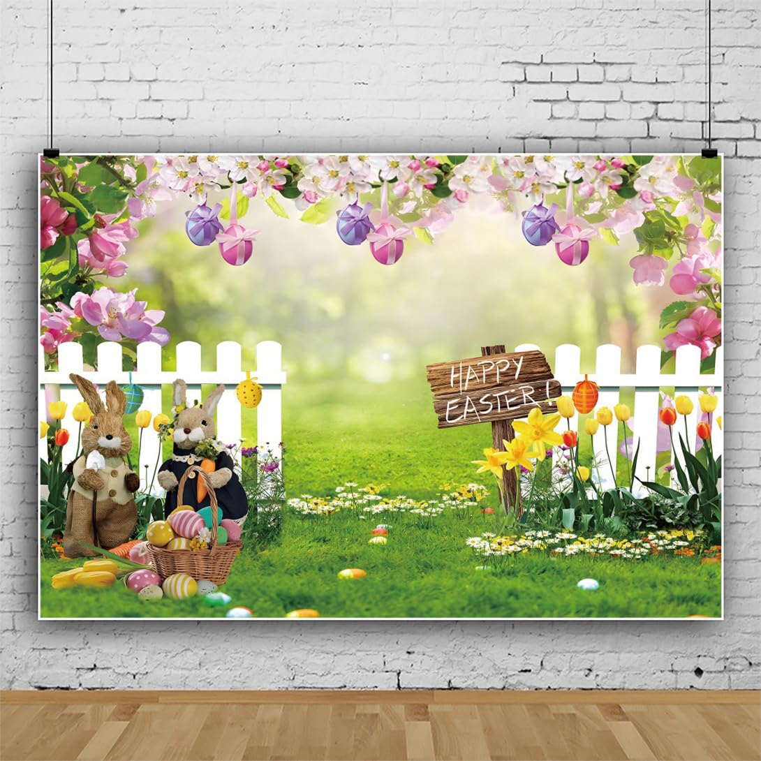 Oster-Hintergrunddekoration – 2,1x1,5 M, Vinyl, Mit Eiern, Kaninchen & Blumen, Für Foto-Shootings & Partys