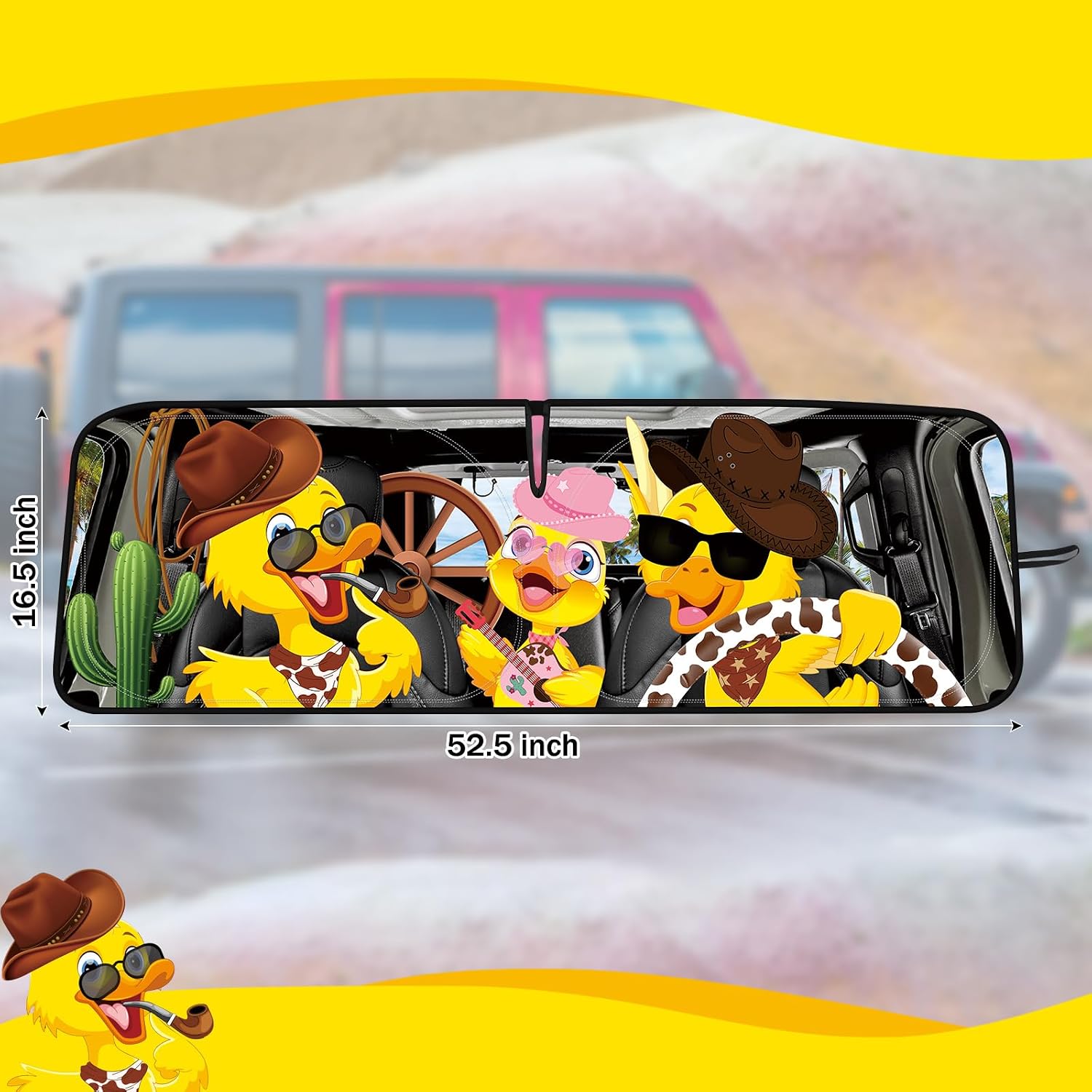DaisyInner Windshield Sun Shade Compatible with Jeep Jk Jku Jl Jlu 1997-2023 and Compatible with Gladiator Jt 2020-2023 Foldable Windshield Sunvisor Blocks UV Rays (Cowboy Duck, 16. 5" x 52. 5")