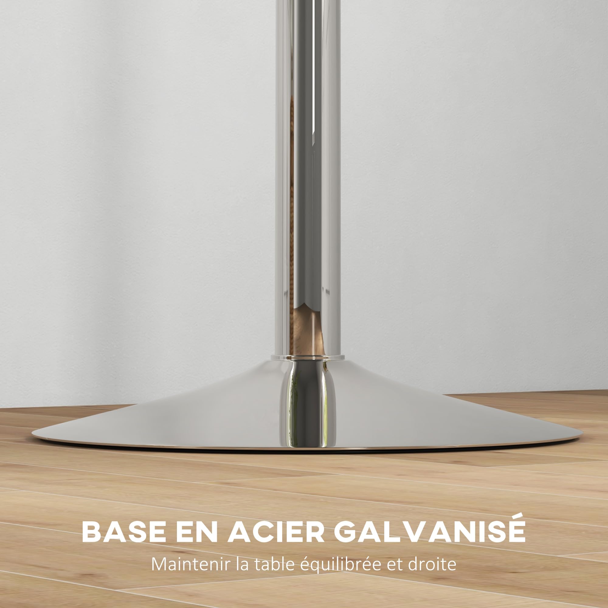 HOMCOM Table de Bar Ronde Hauteur Réglable 69-91 cm Blanc Argenté