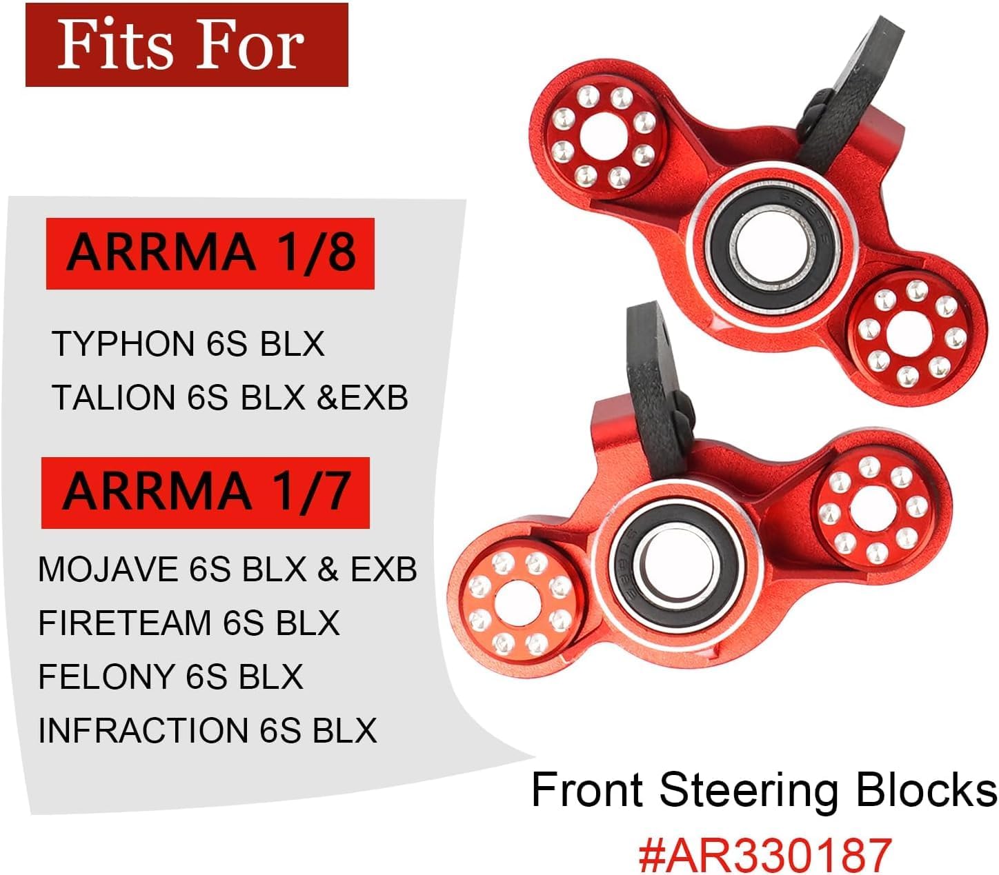 Aluminum Front Steering Knuckles Blocks for ARRMA 1/8 Mojave Talion TYHPON Infraction FIRETEAM Felony BLX 6S 1/7 4WD,Durable RC Car Caster Blocks C-Hubs w/Bearings,Hub Carriers Parts AR330187