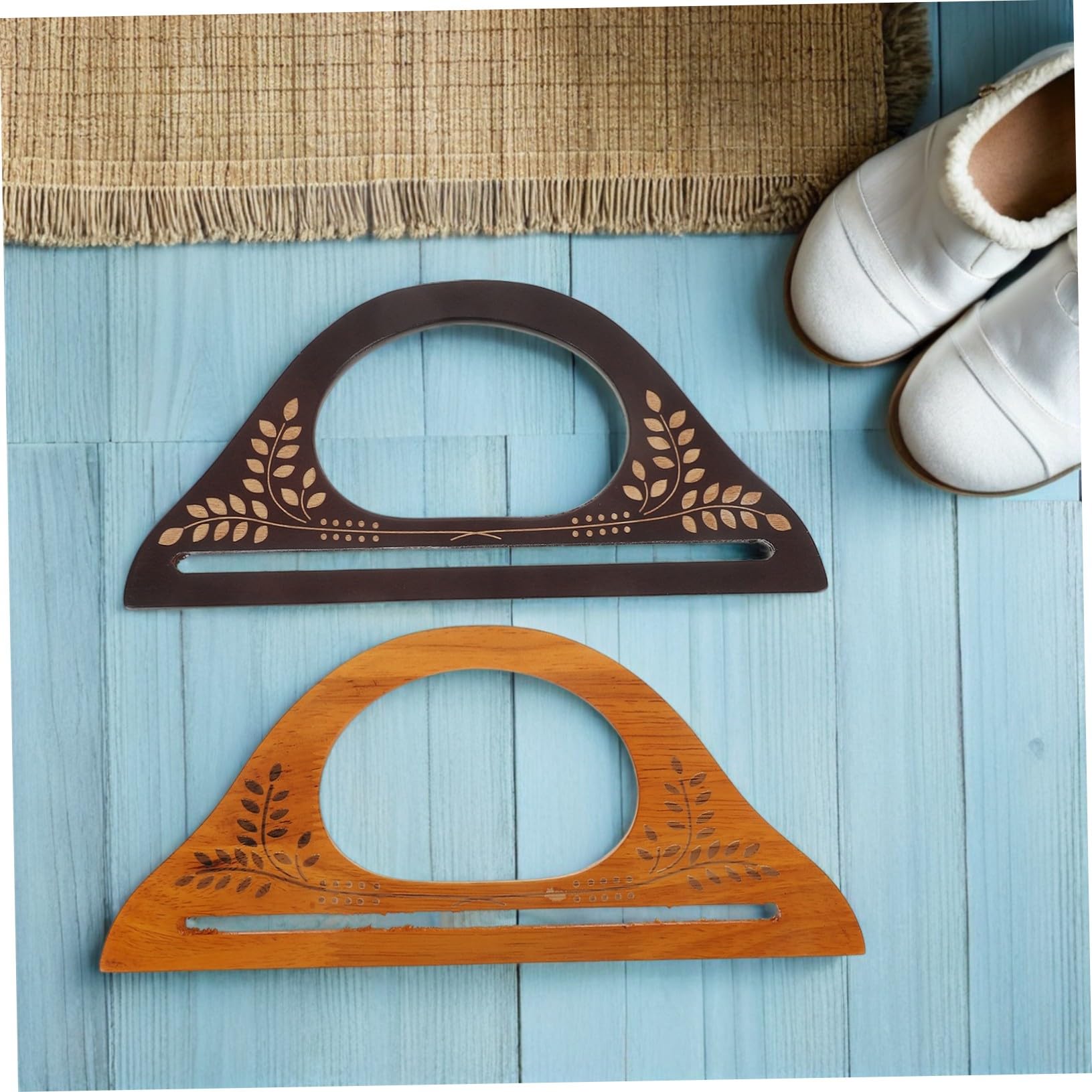 4 Piezas Asas de Madera Forma de D para Bolsos Mango de Repuesto para Bolsos de Paja y Ganchillo Accesorio DIY Vintage de Marrón Marrón