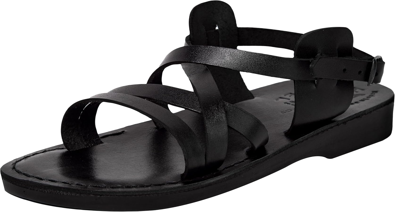 Black Leather Roman Gladiator Sandals - Handmade In Israel, US Sizes 5-16, EU 36-50, Strap Style