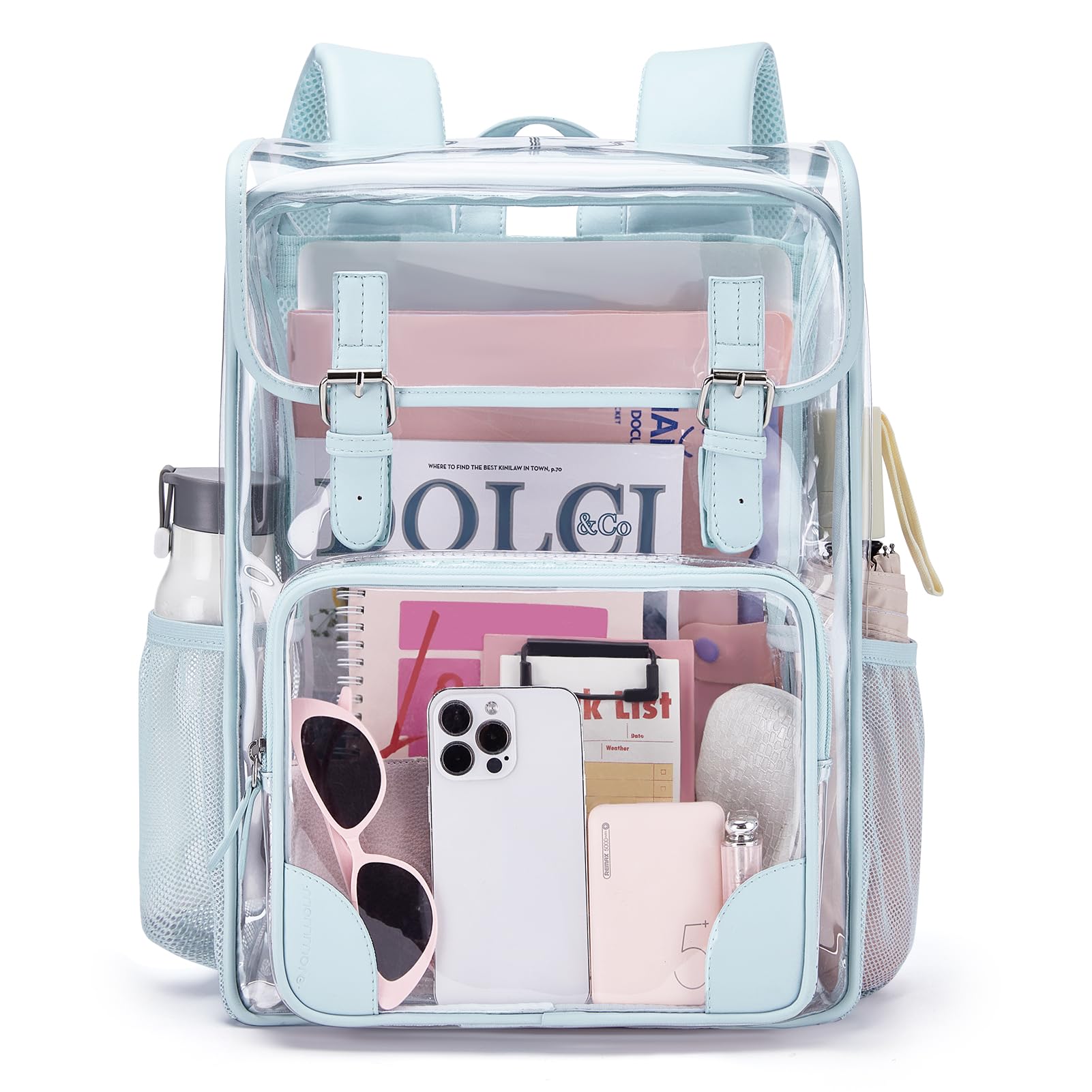 mommore Clear Backpack Heavy Duty Large Clear Bookbag for School Transparent PVC Stadium Approved See Through Back Pack