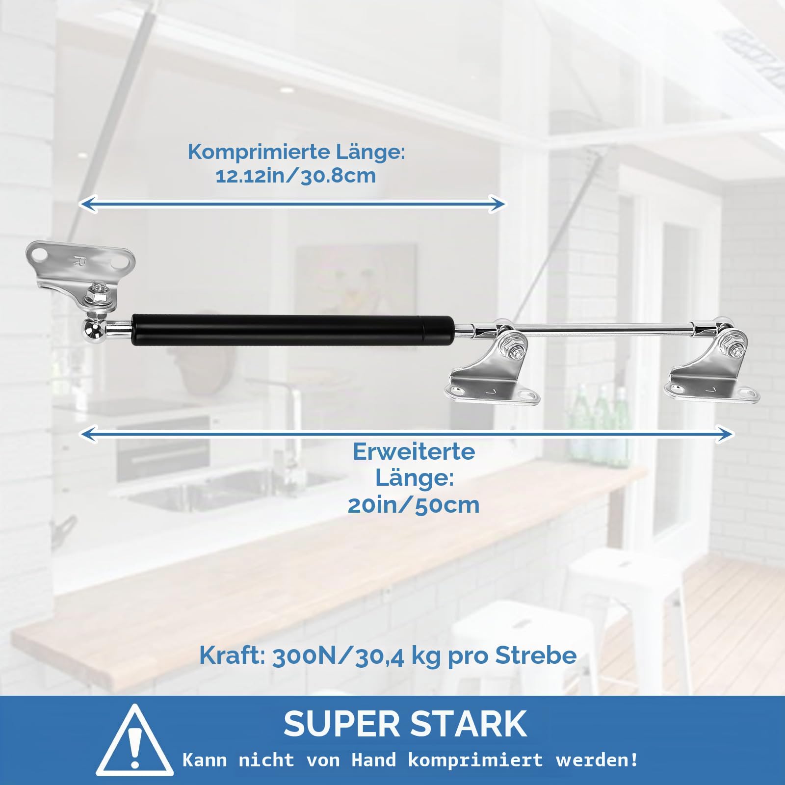 2 Stück 500 mm 300 N/67 lb Gasdruckfedern, universelle Hebestütze, schwere Gasfedern mit Halterungen für schwere Deckel, Schranktüren, LKW, Ottomane, Bett, Bodenklappe und andere schwere Projekte