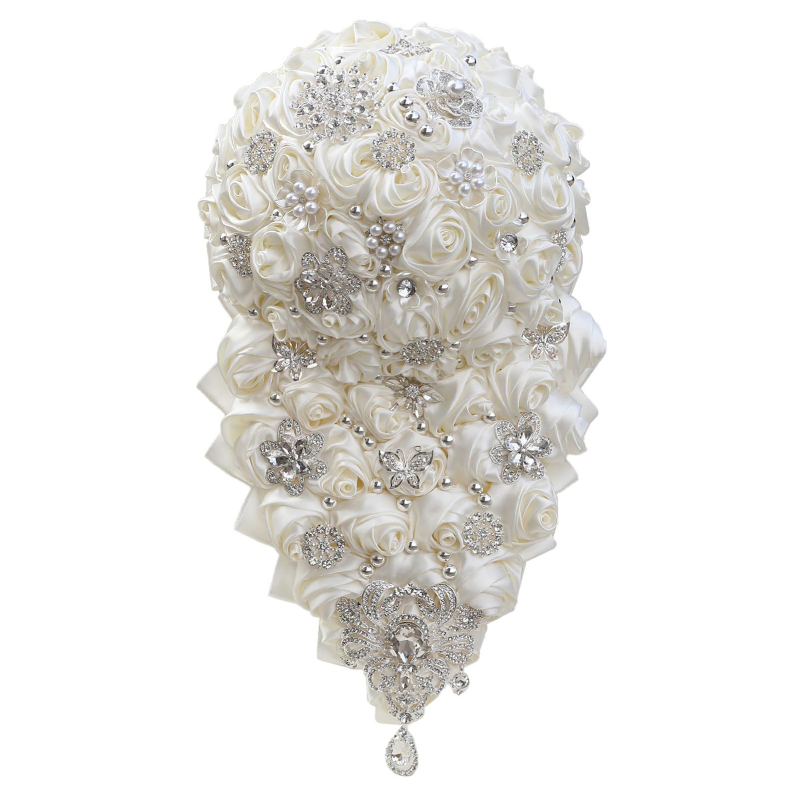 Geavonyg Lightweight Golden Rhinestones Cascading Bride Bouquet Photo Props Wedding Decoration Waterfall Bouquet