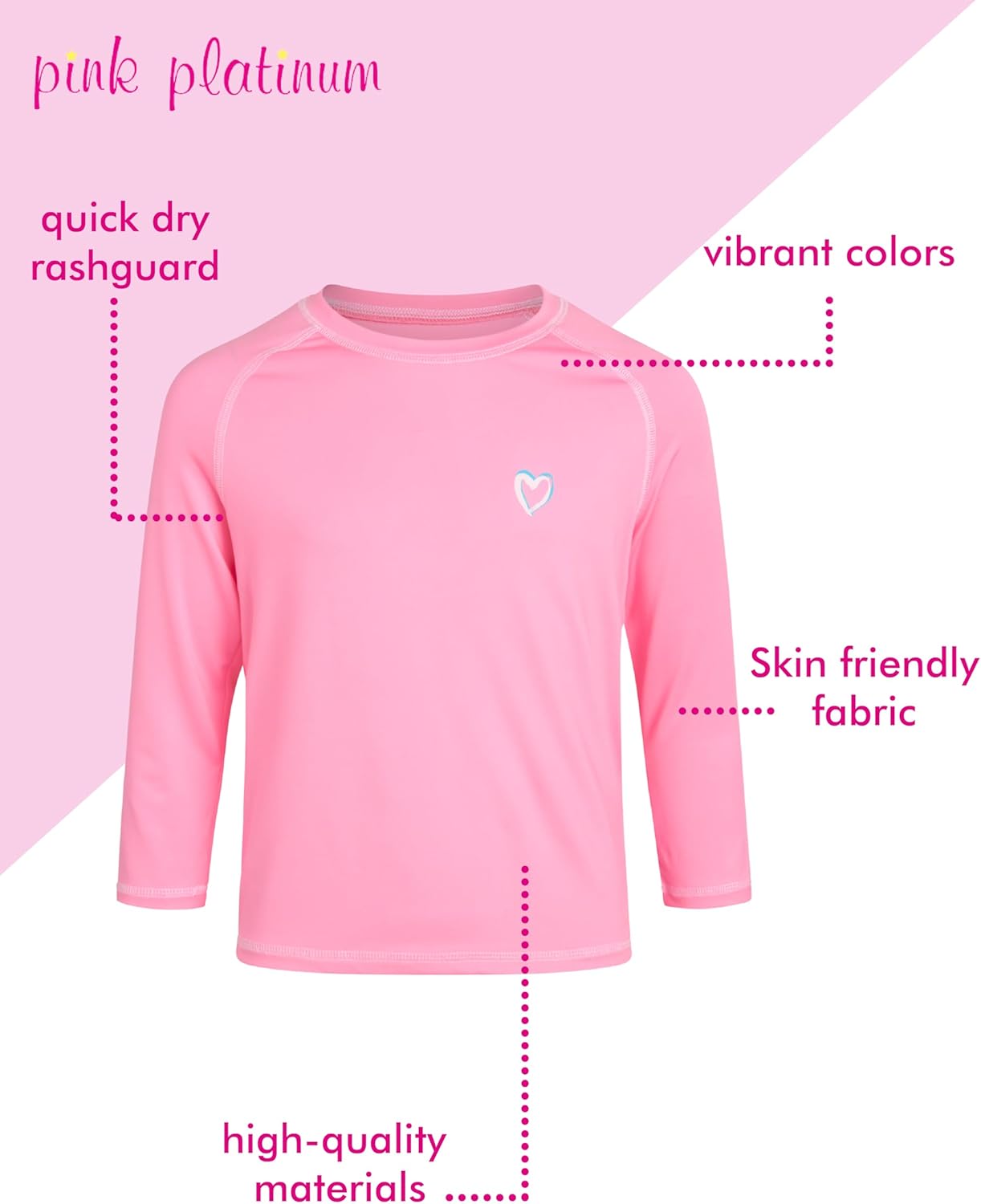 Pink Platinum Girls Rash Guard - UPF 50+ Long Sleeve Swim Top Quick Dry Sun Protection Rashguard Swimsuit for Girls (4-16) - Image 3