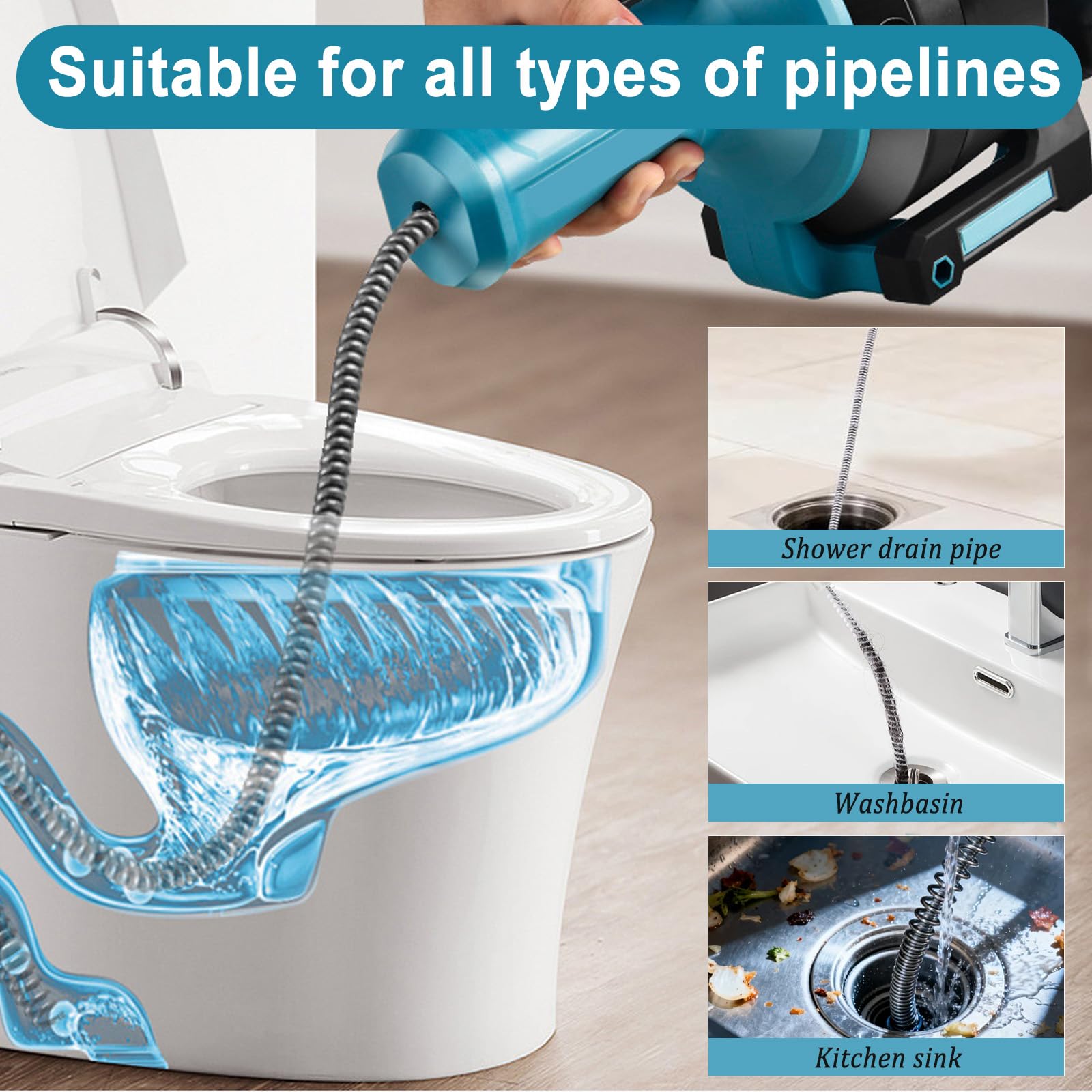 Nettoyeur de canalisations compatible avec batterie Makita 18 V, diamètre 9 mm, 7 m, spirale de nettoyage pour canalisations de Ø 16 à 85 mm, nettoyeur de canalisations électrique pour toilettes
