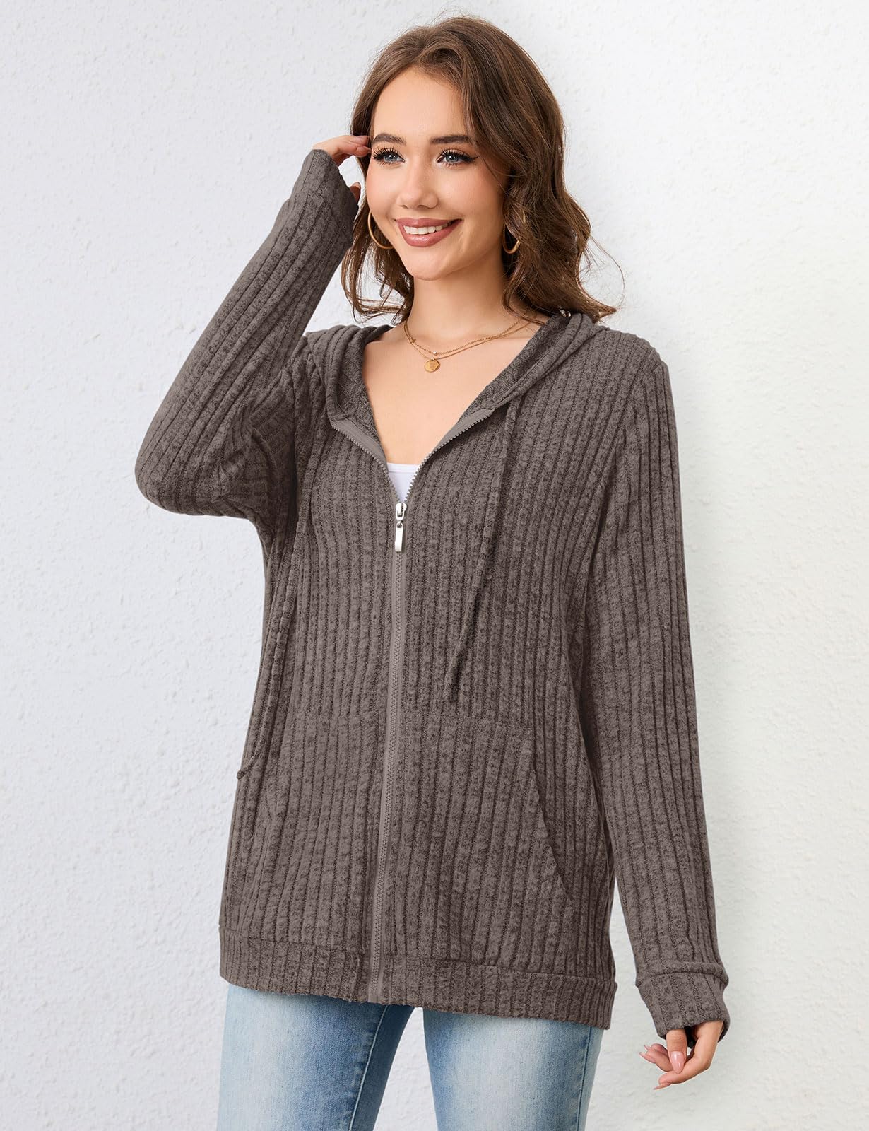 Flikity Sudadera con capucha con cremallera para mujer, sudadera con capucha, básicos, sudadera con capucha, chaqueta para mujer, ropa de verano y otoño