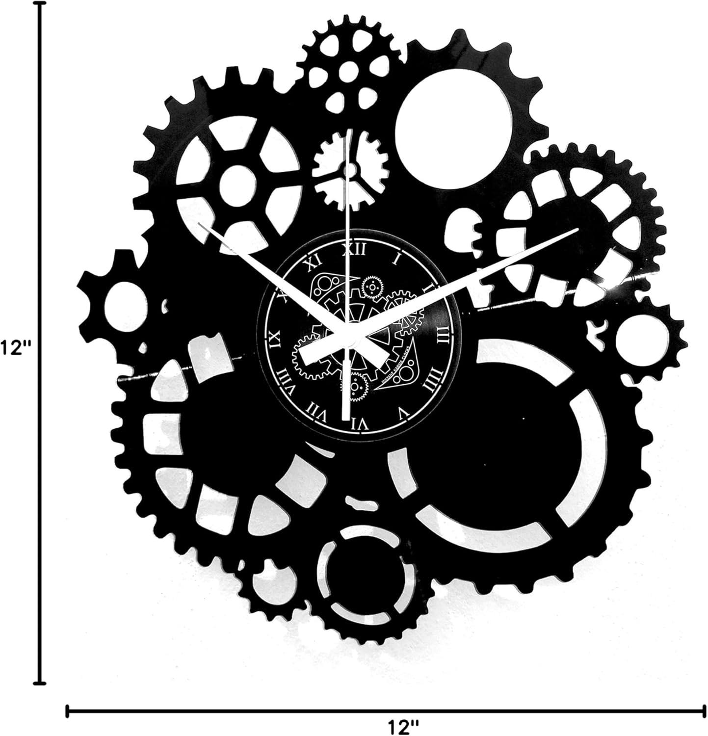 Vinyl Wall Clock Gears Gothic Steampunk Design Handmade Decor Gift, Black