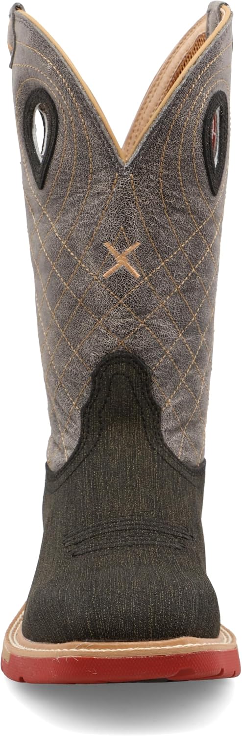 Twisted X Men's 12" Western Work Boot, Square Toe with CellStretch, Charcoal & Grey, 9 D