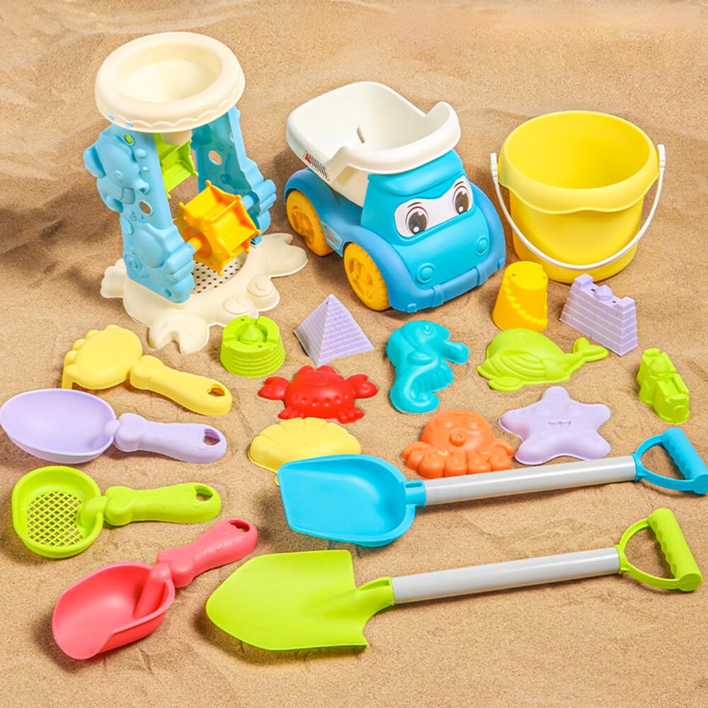 IXYHKB Juguetes para Arenero para Niños, 20 Piezas De Juguetes De Playa para Niños con ATV, Reloj De Arena Cub, Moldes De Arena Palas, Juego De Juguetes para Arena para Edades De 3, 4, 5+ Años Niños