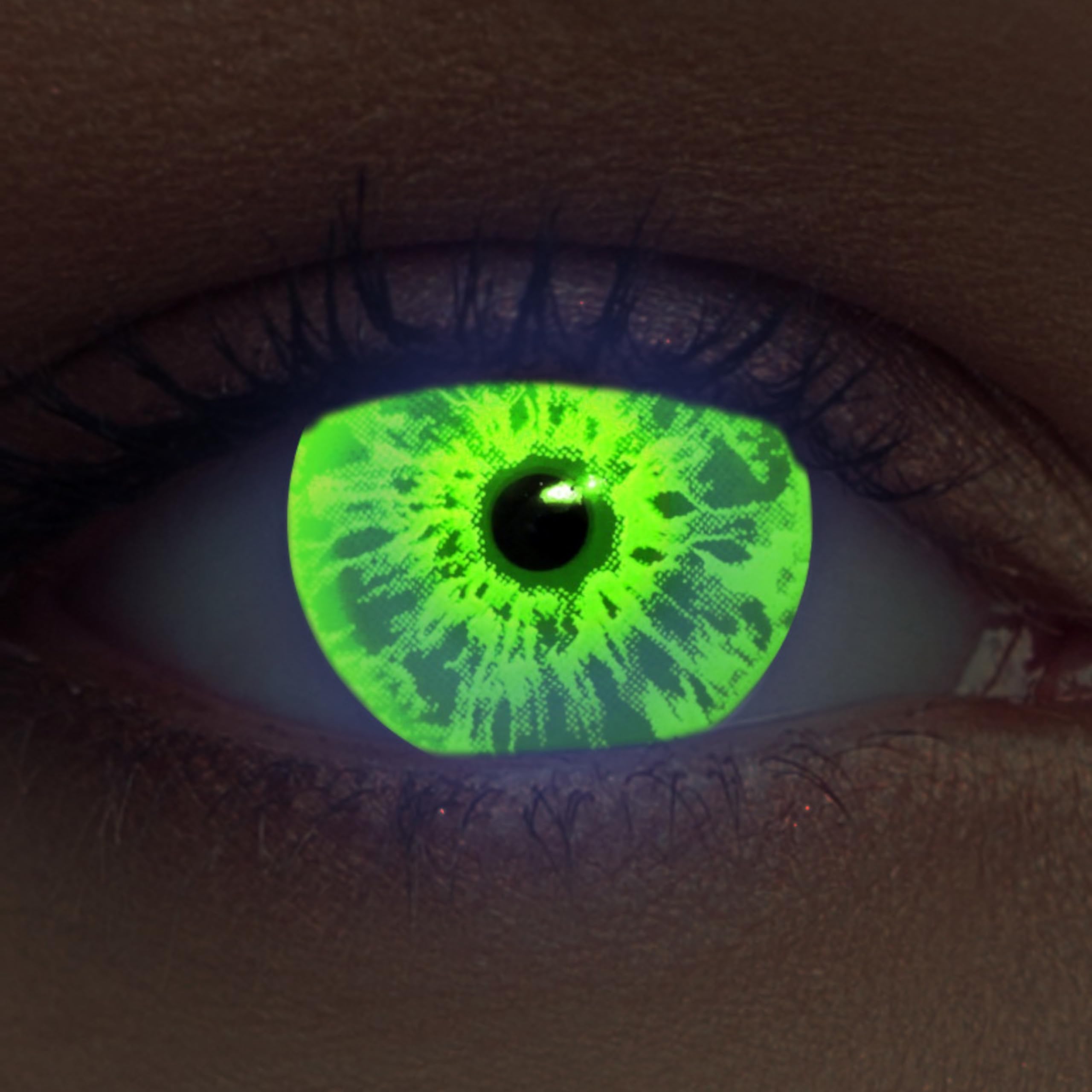 Dos luminoso (bajo luz negra) UV lentillas contacto, 1 par/2 pzs, fluorescente colores sin graduación + caso de lente „Sparkle" (Verde, 14.00, 0.00)