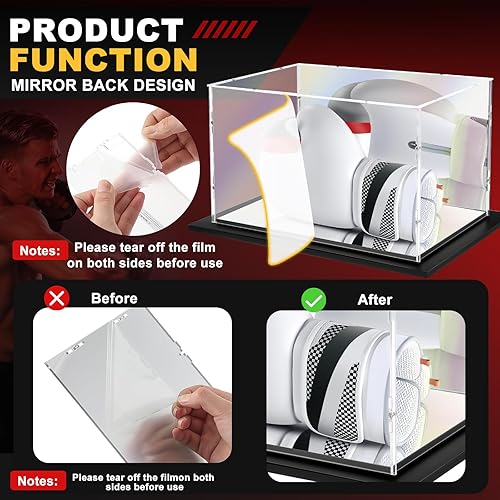 Miniatura 4 de Marsui Vitrina de guantes de boxeo con espejo trasero, vitrina de acrílico para guantes de boxeo de tamaño completo, soporte transparente para