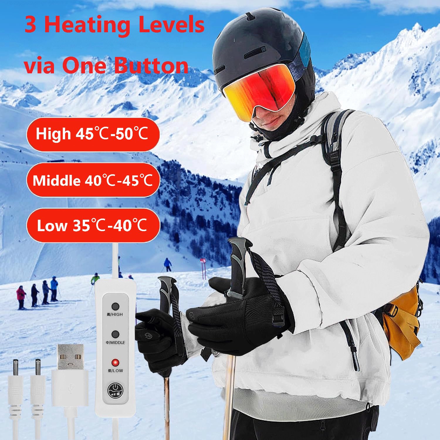 Gants Chauffants USB à Doigts Entiers – écran Tactile, Antidérapants, Coupe-vent, Lavables – Idéal Pour Ski, Vélo, Camping, Cadeau Hiver