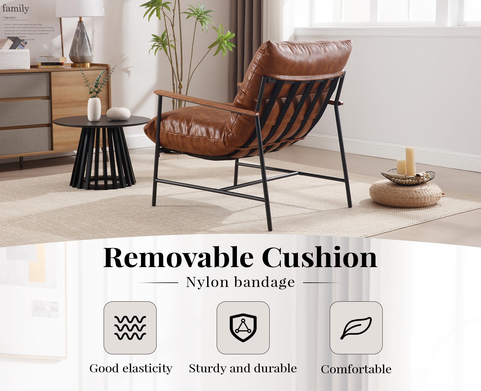 Wahson Butaca Sillón de PU Cuero Moderno Silla de Salón con Reposabrazos Madera,Silla Individual de Ocio Sencilla para Dormitorio/Apartamento,Marrón