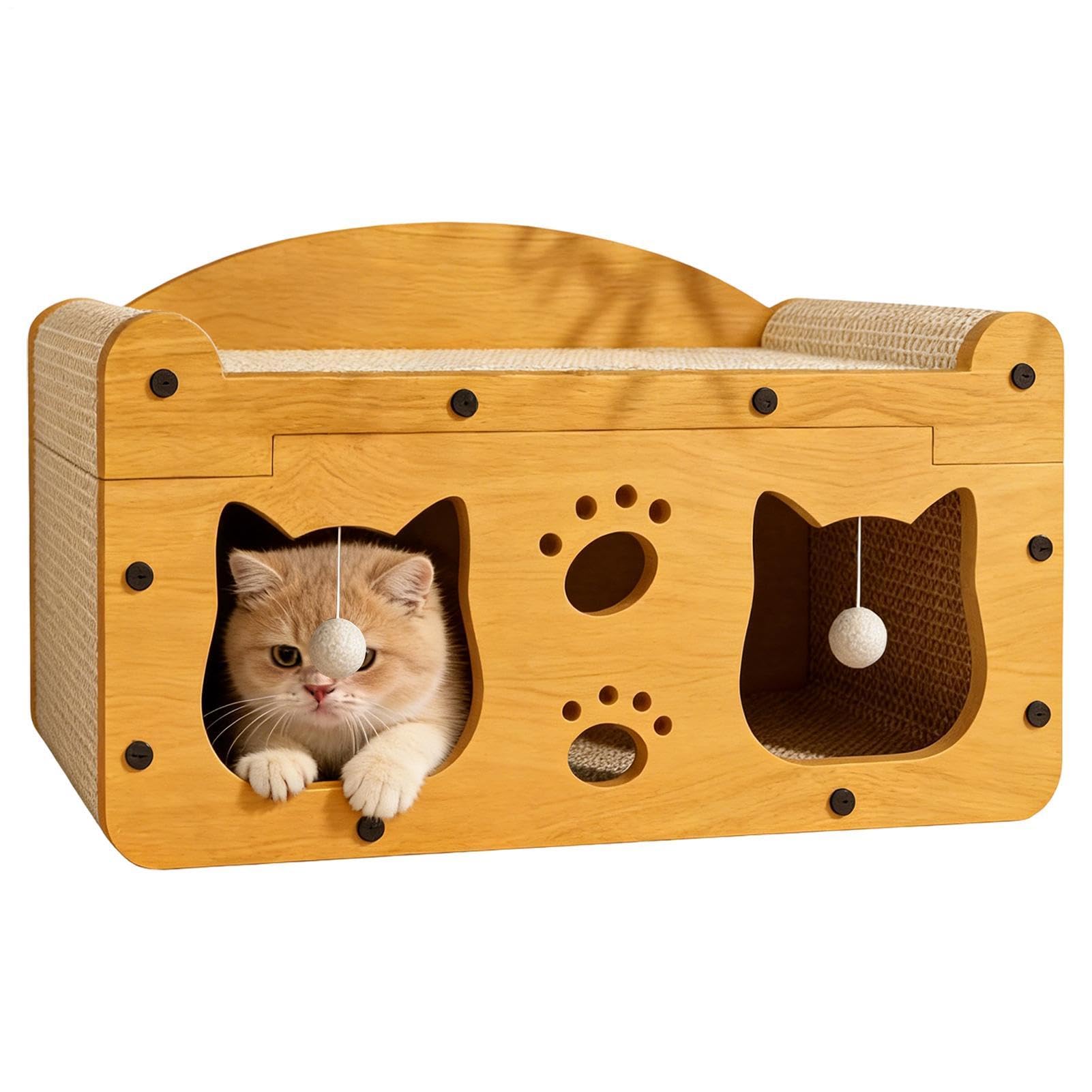 Casa Rascador de Cartón para Gatos Antideslizante, Juguete Interactivo | Tablero Rascador para Gatos para Disfrutar en Familia en Interior, Exterior, Salón o Viajes
