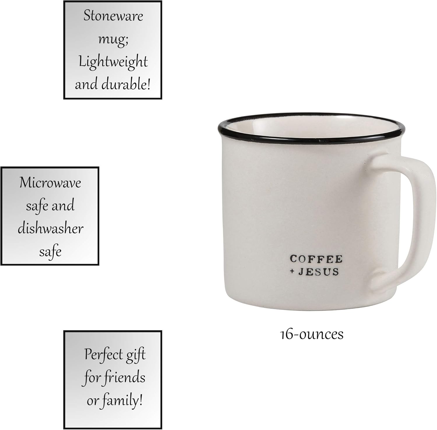 Santa Barbara Design Studio Black and White Coffee Cups Face-to-Face Designs Stoneware Mug, 16-Ounce, + Jesus - Image 3
