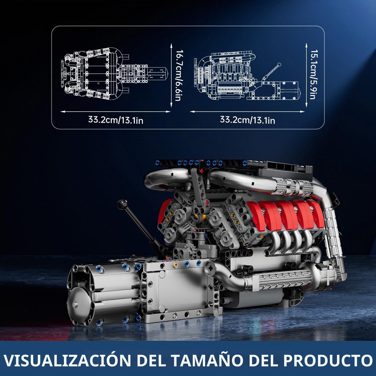 Mould King 10203 Technik V8 Motor Bausatz Bausteine Bausteine M8 Motorbauatz Klemmbausteine Simulación Motor con Funcional Auto Engine Kit para Adultos (1169 Piezas)