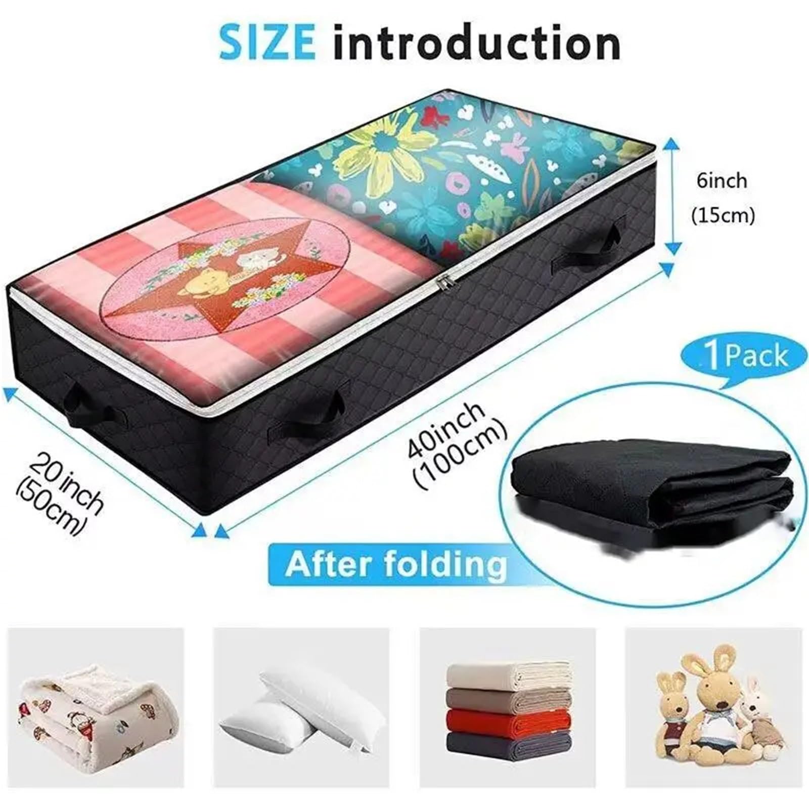 Organizador Debajo De La Cama Bolsa Plegable for Debajo de la Cama, Manta, Organizador de Ropa, Bolsa de Almacenamiento con Cremallera Transpirable for Dormitorio, 2 uds. para Ropa(Black)