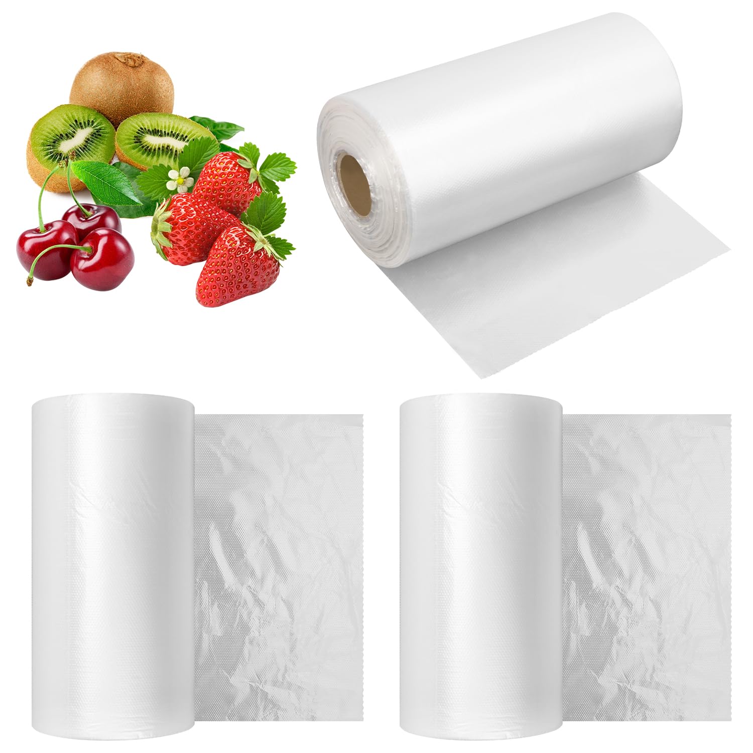 3 Roll Food Storage Bags (8 x 12 in - 1920 PCS), Plastic Roll Bags, Food Storage Roll Bags for Fresh Produce, Fruits, and Vegetables, Durable and