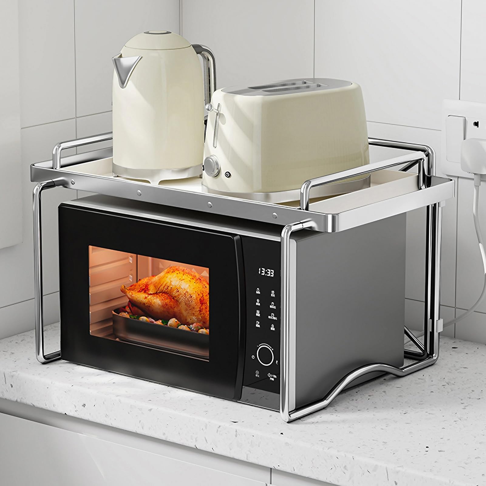 Étagère pliante pour four à micro-ondes avec double panneau gain de place