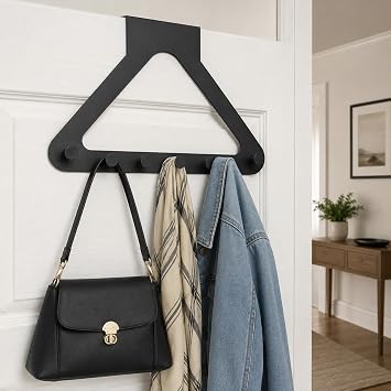 Orret Home Siyah Kapı Arkası 6 Kancalı Modern Askı Üçgen Tasarımlı Kapı Askılığı Metal Düzenleyici Çok Amaçlı Havlu Çanta Mont Askısı Pratik Organizer