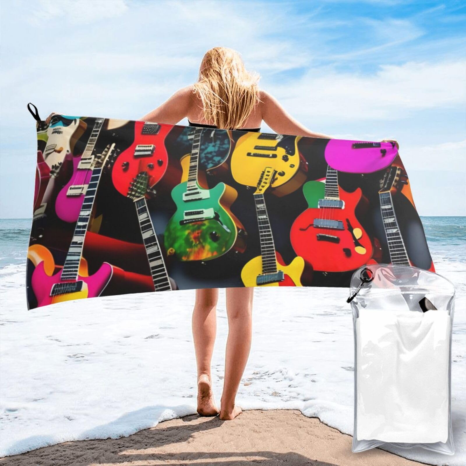 JBJGKHLP Colorful Guitar Print Quick Dry Portable Towel For Beach Camping Hiking Yoga Fitness Outdoor Adventures