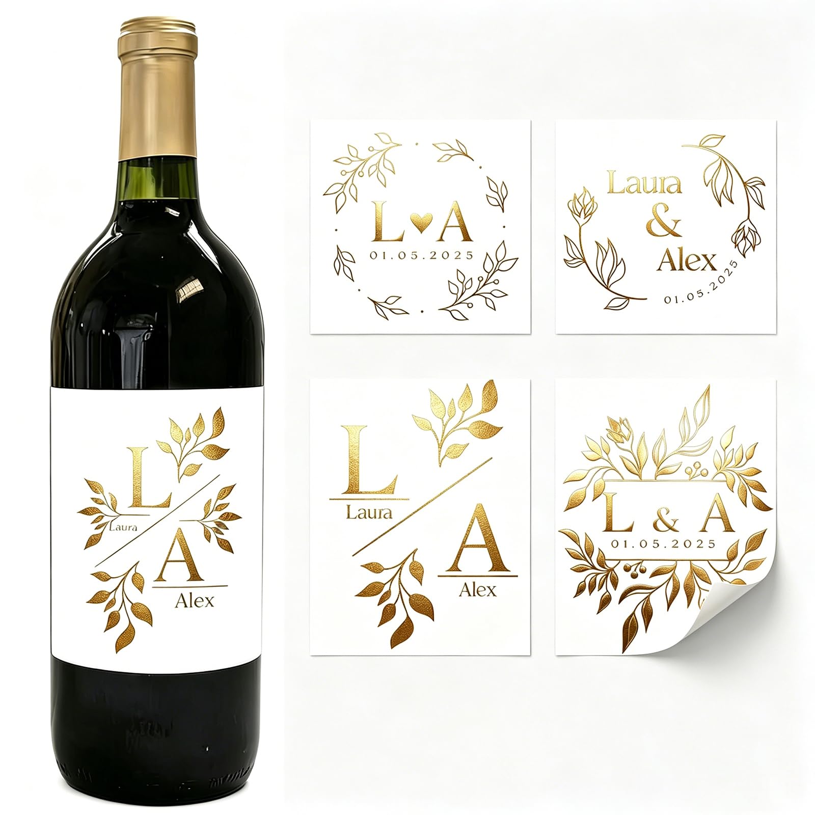 Etiquetas personalizadas para botellas de vino, calcomanías personalizadas de lámina dorada, para compromiso, boda, fiesta de cumpleaños, graduación, calcomanías de vino