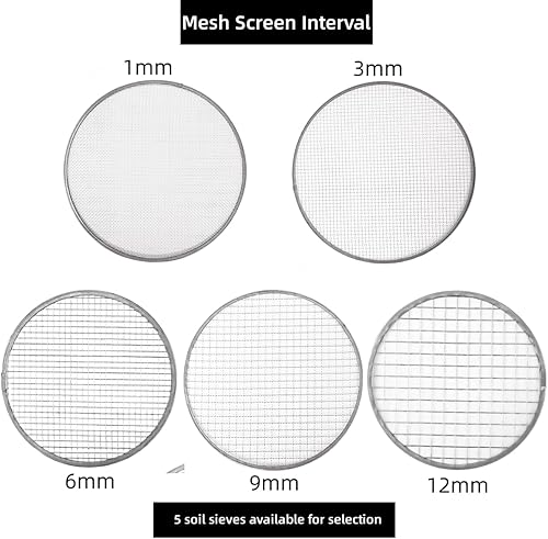 Miniatura 3 de Tamiz de jardín tamiz de suelo, 5 tamaños de filtro de malla de tamiz y pala, bandeja de tamiz apilable de acero inoxidable para tierra, arena,