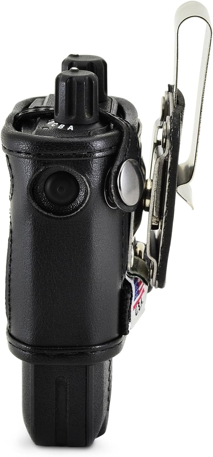 Made for Motorola Minitor VI (6) Voice Pager Fire Radio Two-Tone Voice Pager‎ Radio Black Leather Fitted Case with Heavy Duty Metal Ratcheting Removable Metal Belt Clip